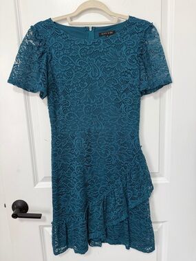 City Vibe Junior teal short sleeve sheath floral lace knee Length Dress size 5